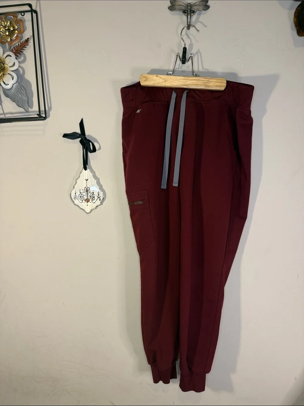 Figs Burgundy Joggers with Gray Drawstrings size M/P